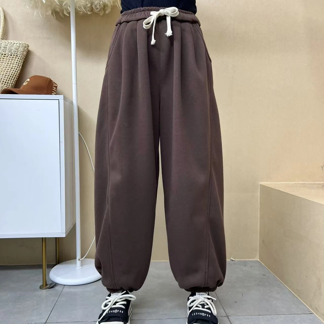 【初熙】新款日韩系宽松休闲纯色百搭加绒卫裤