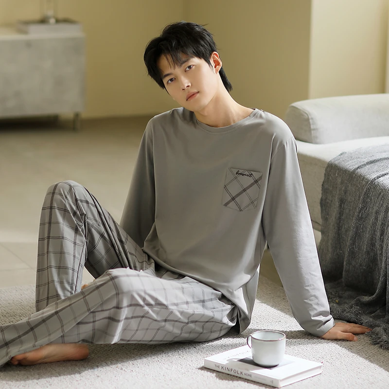 秋季新款2025家居服可外穿高档男士长袖休闲宽松套装高端圆领睡衣