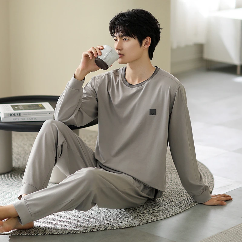 秋季新款男士2025纯棉圆领家居服长袖可外穿高档睡衣休闲宽松套装