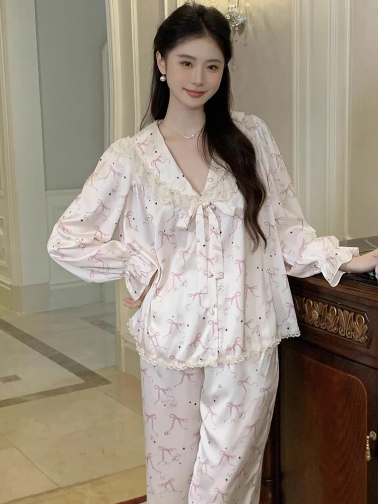 秋季新款长袖长裤时尚轻奢款家居服睡衣女套装甜美