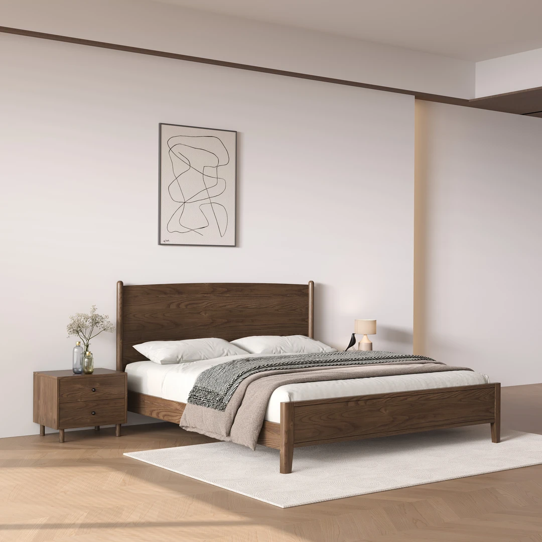 中古风白蜡木实木床轻奢北欧简约大床主卧室家用软包悬浮床高离地