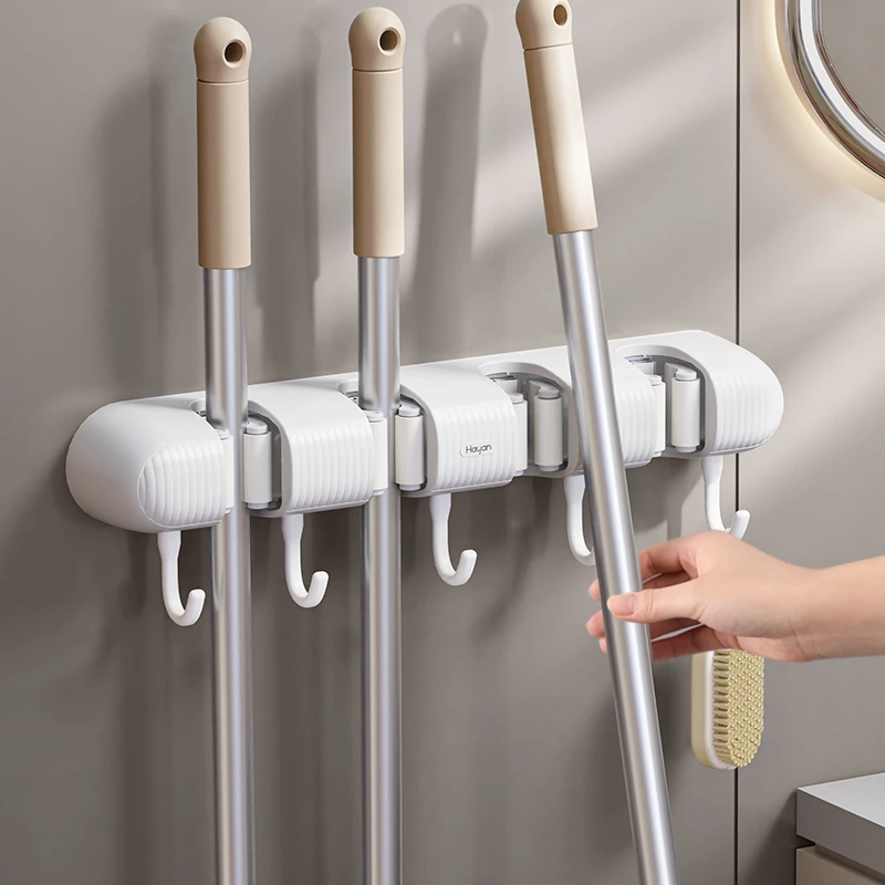 壁挂拖把夹架免打孔挂钩无痕浴室卫生间卡扣固定扫把置物收纳强力