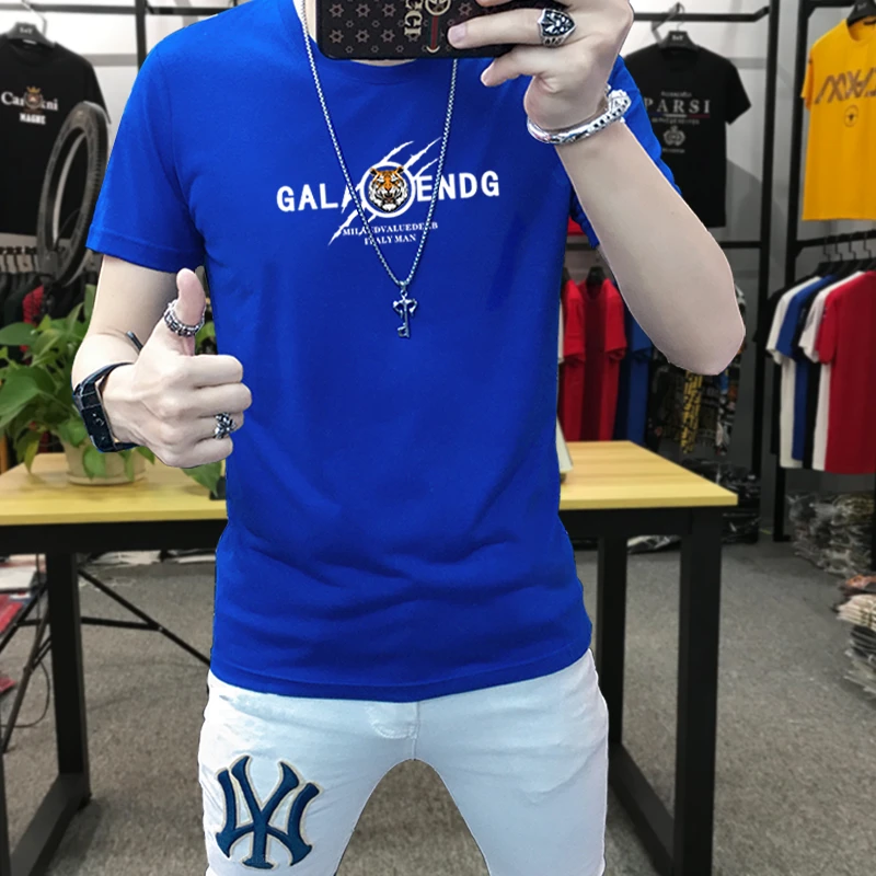 欧货潮牌印花莫代尔短袖t恤男款2024新款夏季男士圆领上衣体恤潮