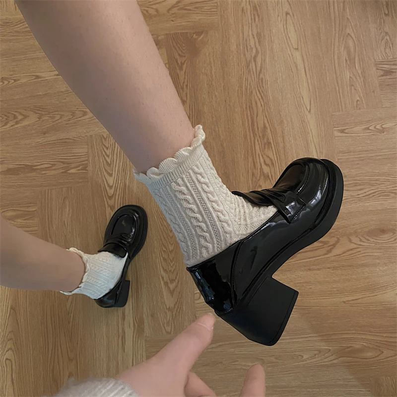 粗高跟百搭英伦风小皮鞋女2023新款春秋韩版黑色玛丽珍鞋乐福鞋