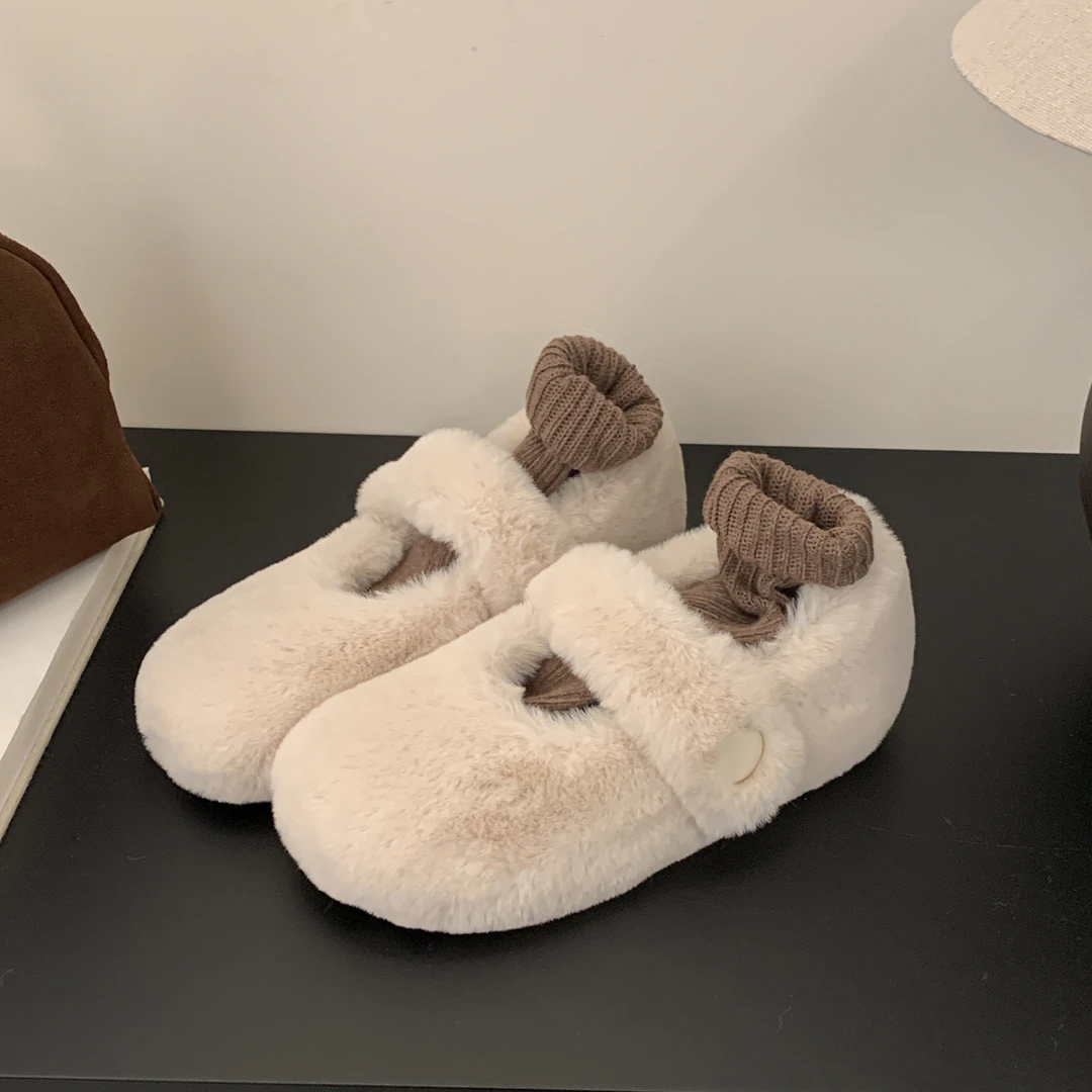 白色毛毛鞋女外穿加绒保暖小香风豆豆鞋2024年新款秋冬季孕妇棉鞋