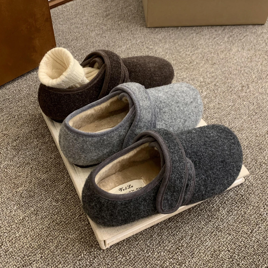 灰色毛毛鞋女冬外穿新款加绒保暖棉鞋豆豆鞋软平底呢子单鞋勃肯鞋