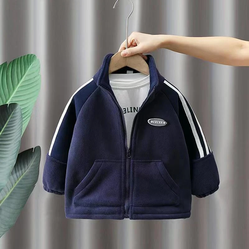 儿童摇粒绒外套秋冬装2024新款男童加棉加厚衣服宝宝冬季保暖上衣