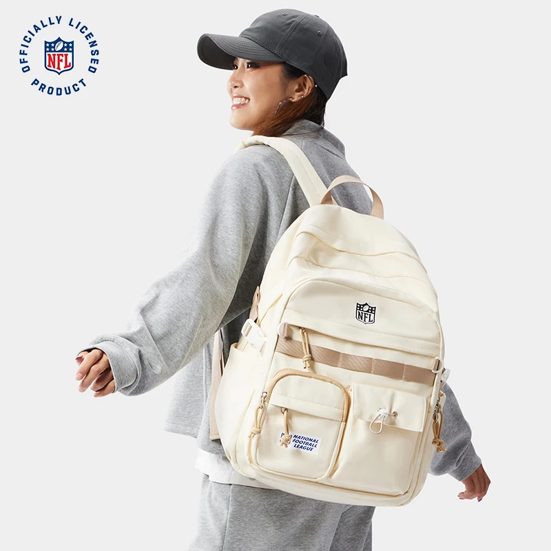 NFL高中生初中生韩版书包大容量双肩包女款大学生休闲百搭背包白