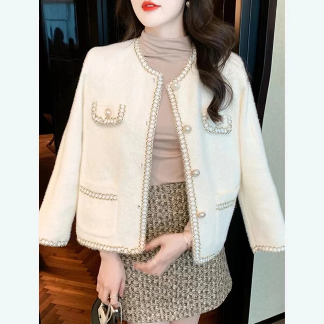 2024新款法式春秋款香风外套名媛秋冬针织毛衣开衫外穿轻奢气质