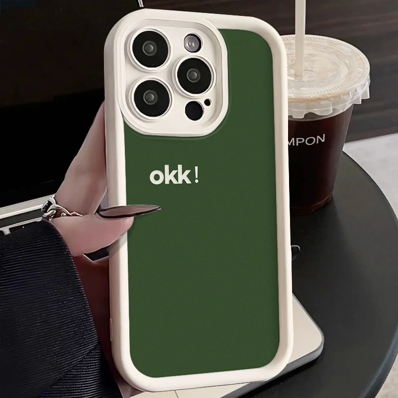 英文okk简约苹果15Pro硅胶手机壳14promax个性XR高级13/12Pro小众