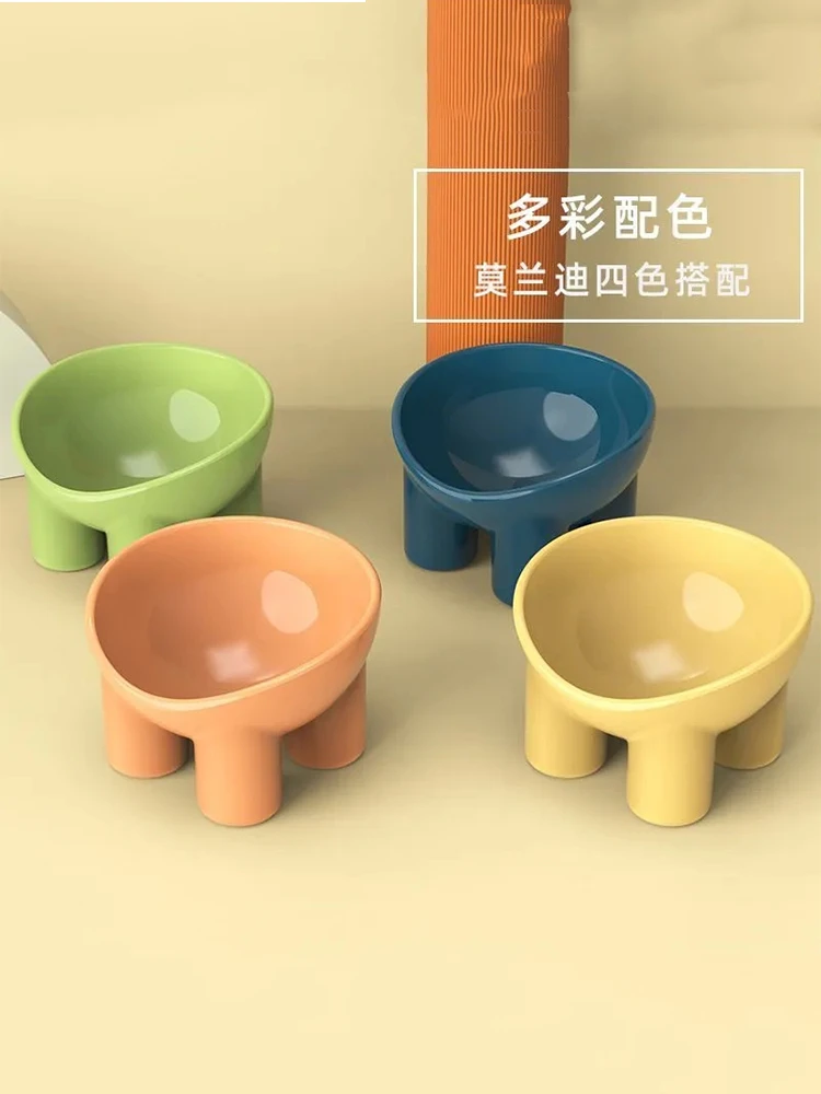 宠物碗马卡龙色象腿猫咪护颈碗高脚斜口饮水防打翻狗狗碗喂食猫碗