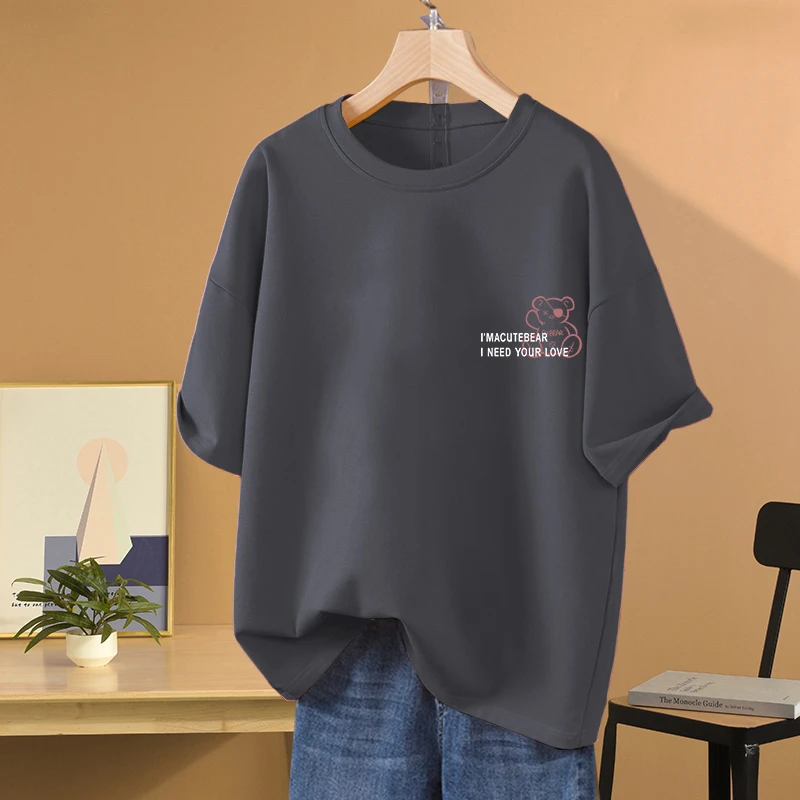 宽松oversize夏季圆领纯棉短袖t恤女装2024年新款显瘦遮肚上衣服