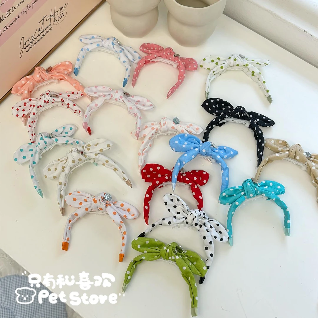 宠物发饰狗狗波点发箍立体蝴蝶结头花手工发夹梳夹马尔济斯约克夏