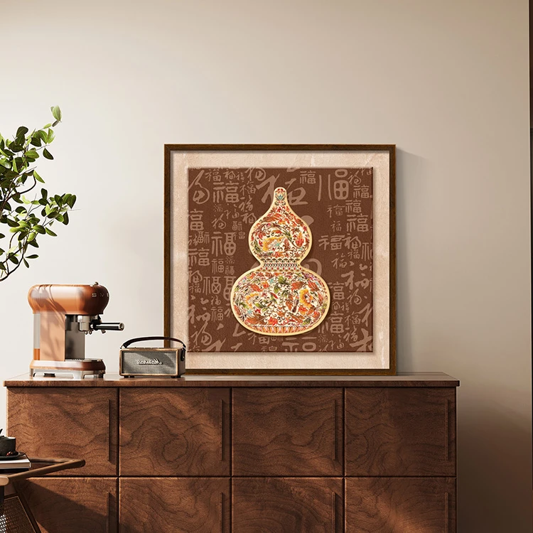 《葫芦聚福》中古风客厅装饰画电视柜台面摆画法式复古走廊玄关挂画