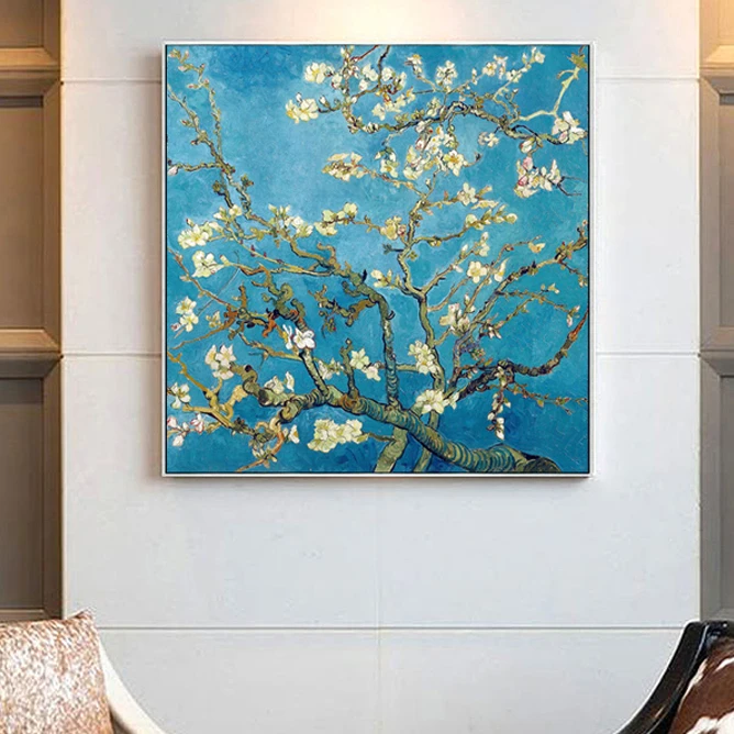 梵高杏花装饰画世界名画卧室壁画凡高美式走廊过道油画客厅挂画
