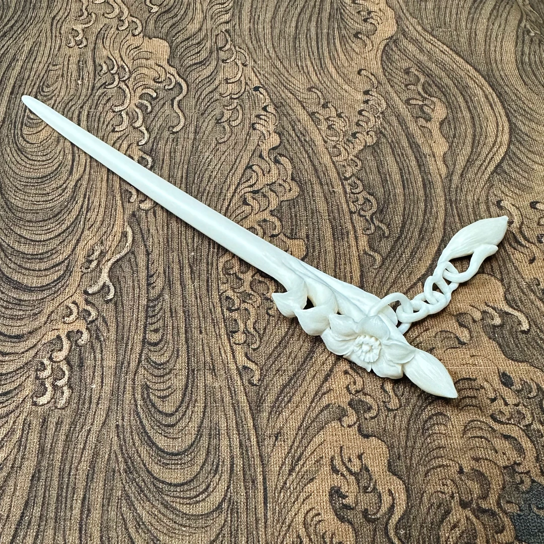 【步摇兰花】鹿角兰花步摇发簪手工精雕原创设计送人送礼盘发簪子