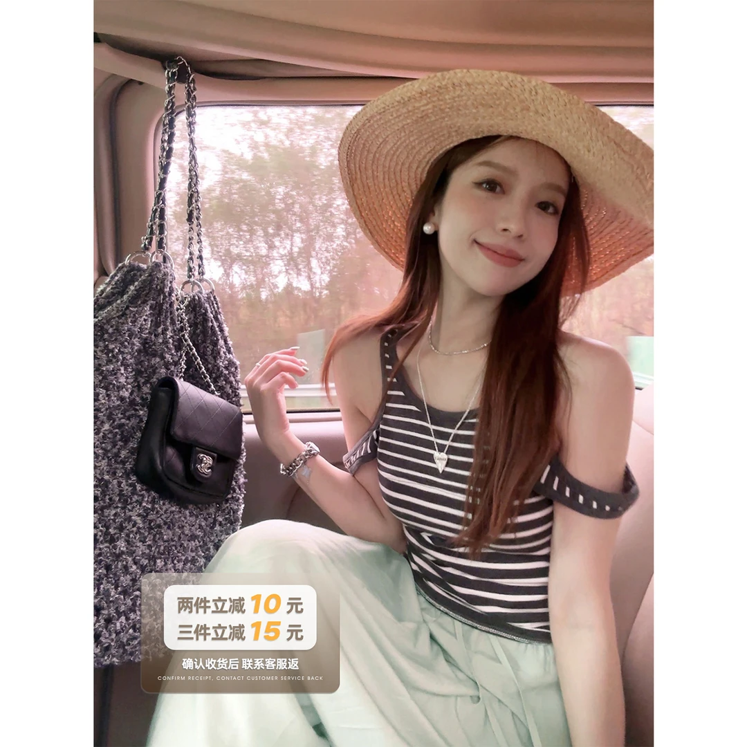 TMH STUDIO 仲夏随记/无袖条纹背心女2023夏季新款设计感修身上衣