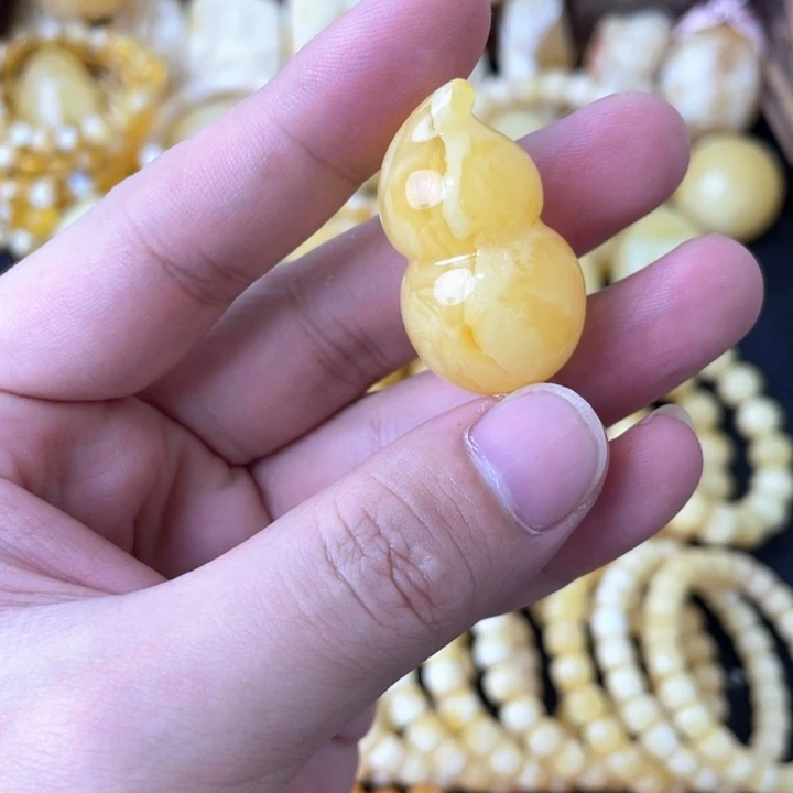 琥珀裸石未镶嵌俄料浓蜡黄白妖花葫芦