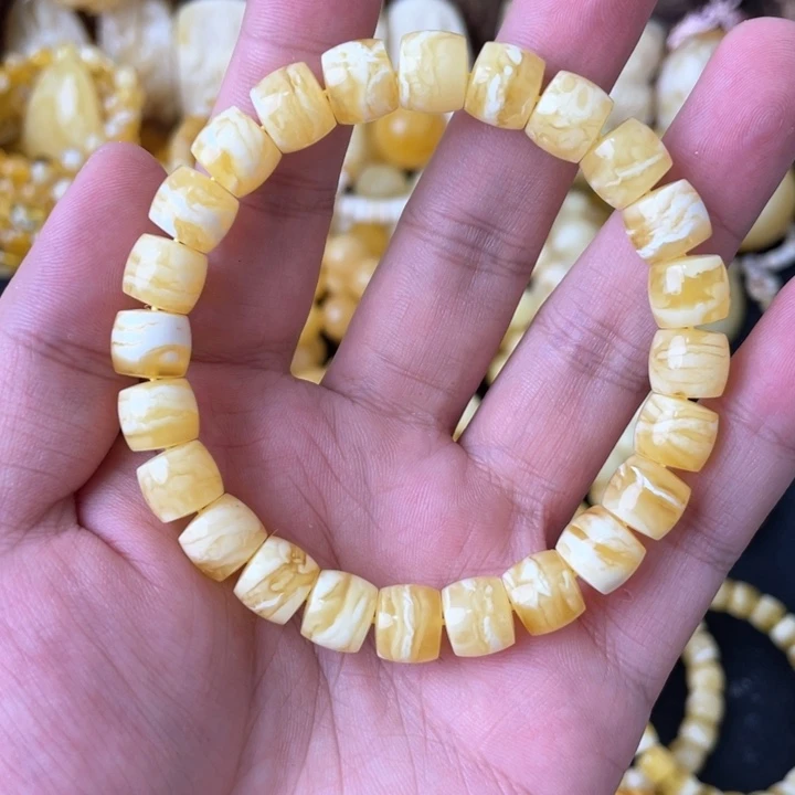 琥珀手串未镶嵌9+俄料千层雪金瓷白虎皮精工直切手串