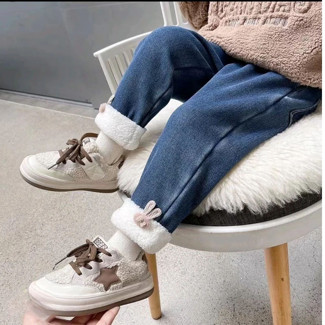 29017女童加绒牛仔裤秋冬新款保暖女宝宝洋气休闲牛仔裤