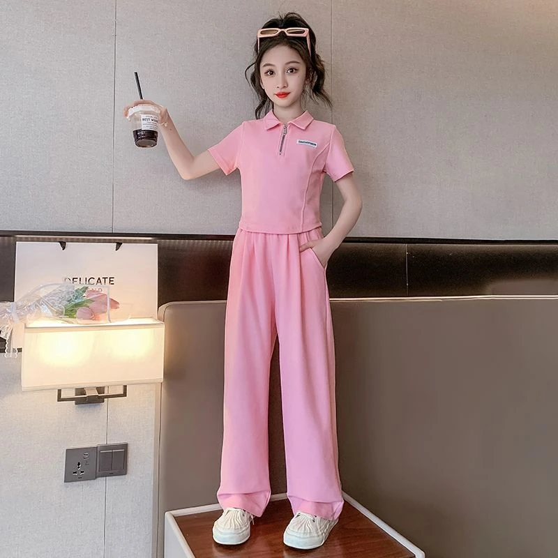 女童夏季POLO领短袖休闲套装夏装女孩儿童洋气运动大童薄款两件套