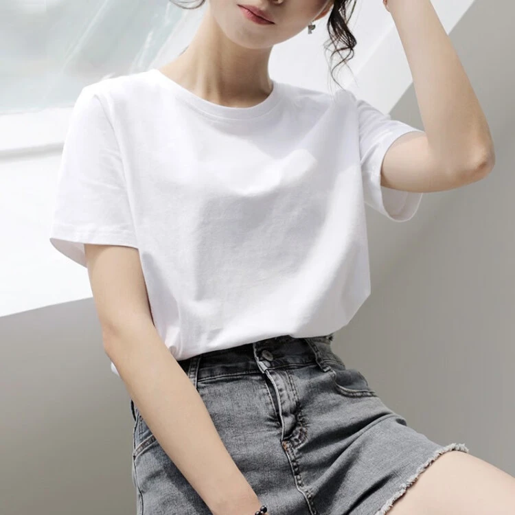 短袖t恤女宽松简约显瘦百搭夏季韩版新款正肩圆领半袖黄色高级感