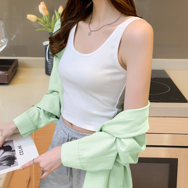 棉质吊带背心女内搭春夏季显瘦时尚修身U型美背无袖打底短款上衣