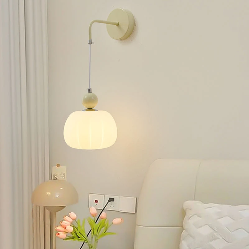 简约创意奶油风南瓜卧室床头吊灯儿童房单头小吊灯轻法式餐厅吊灯