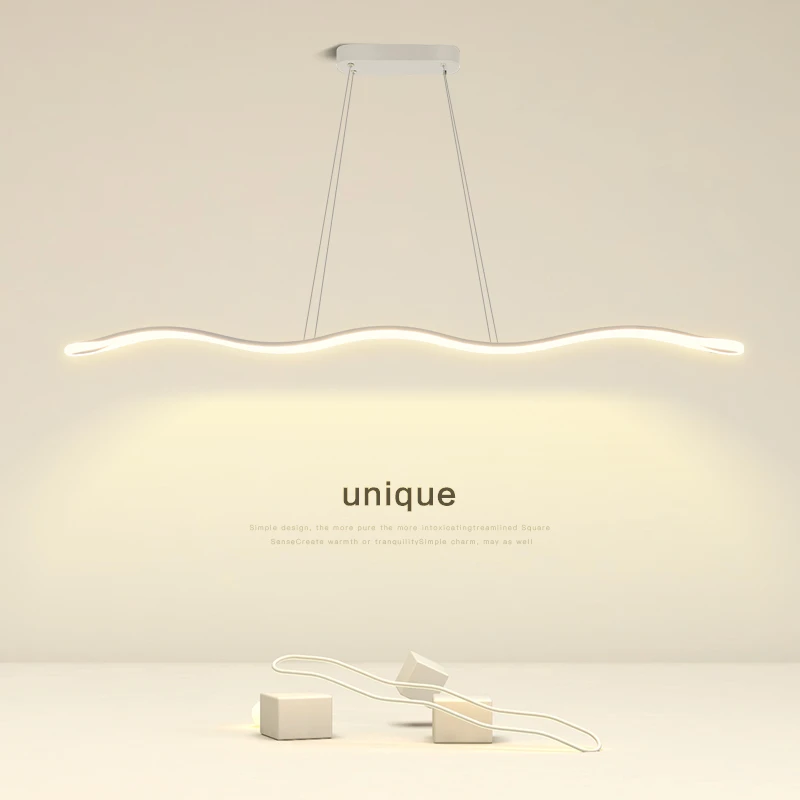 餐厅吊灯简约现代吧台饭厅灯北欧艺术波浪餐桌极简长条办公室吊灯
