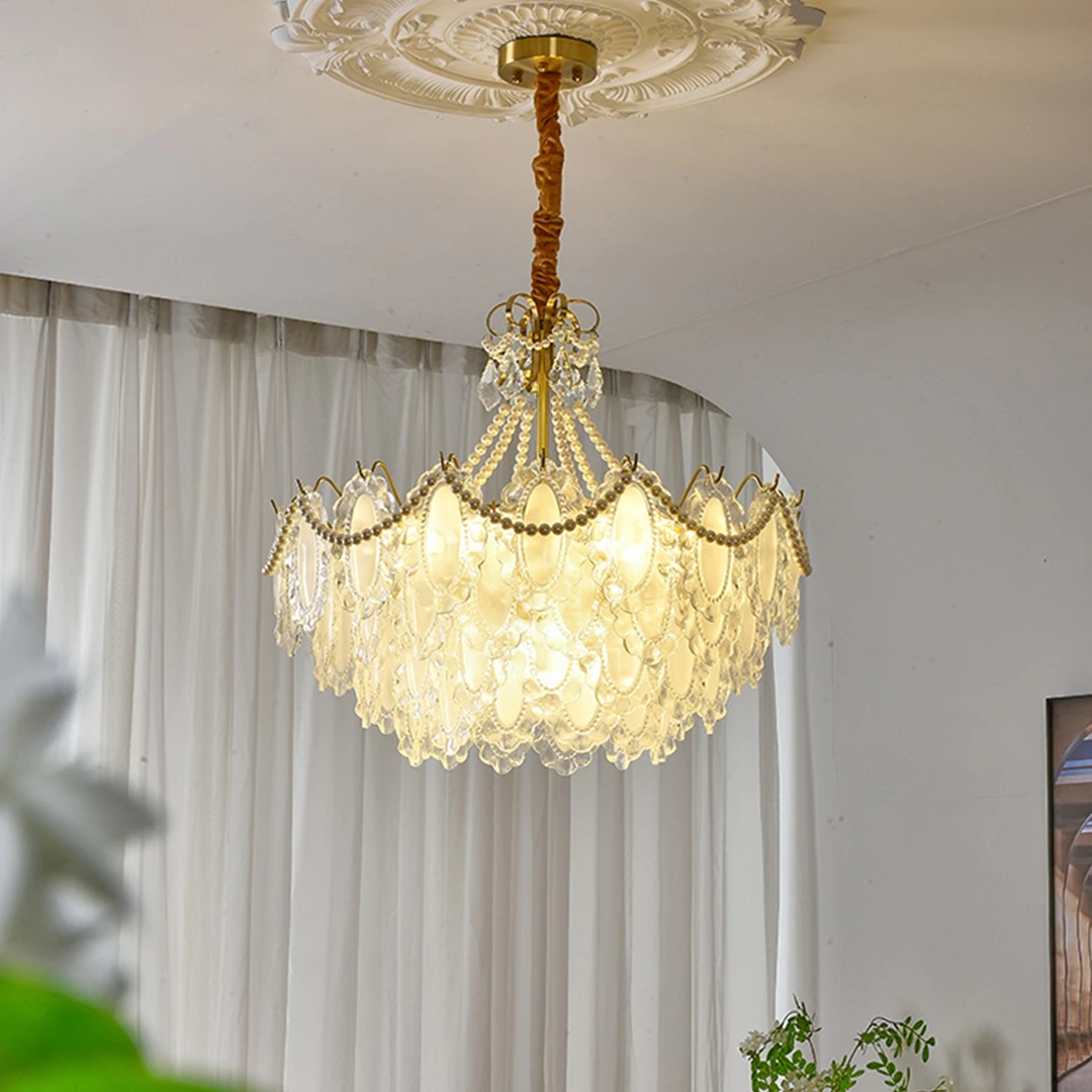 奶油风创意大气水晶玻璃吊灯法式温馨客厅餐厅卧室现代轻奢灯具