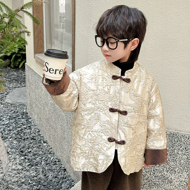 男童拜年服2023新款秋冬儿童冬装加厚唐装外套男孩汉服喜庆过年服