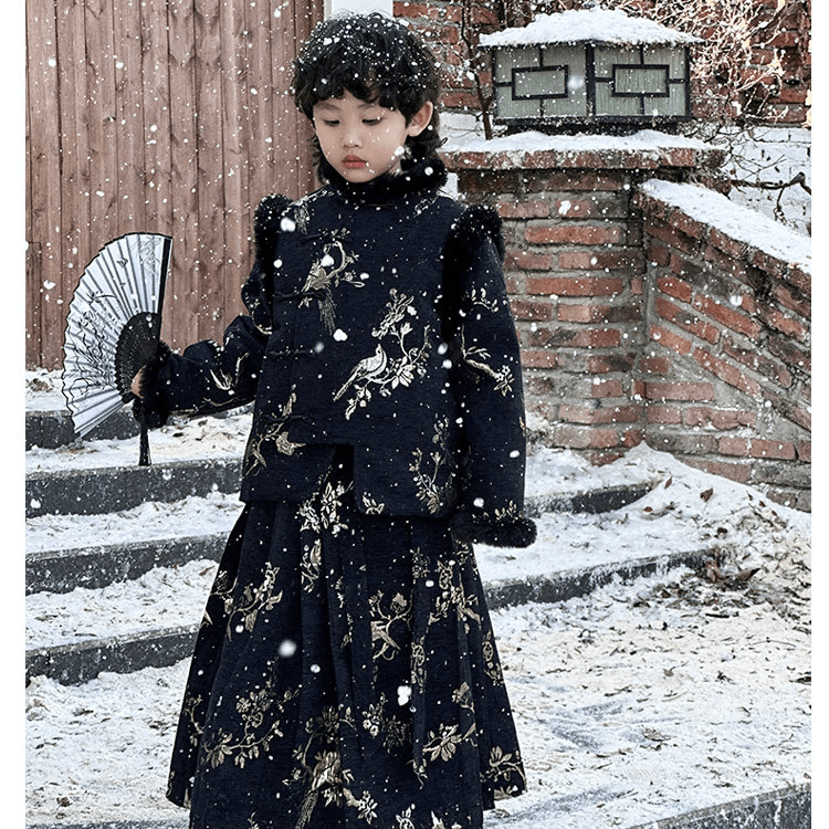 喜上眉梢冬款汉服套装儿童女童洋气复古儿童汉服加绒童装爆款幼儿