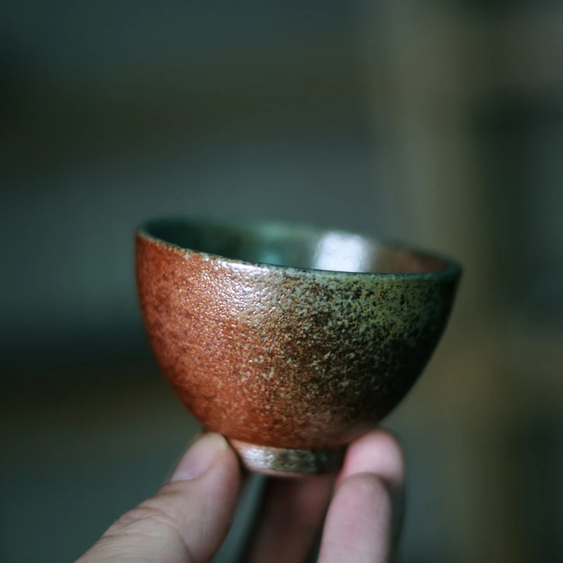 手工日式复古老岩泥品茗杯陶瓷主人杯小号单杯粗陶茶杯家用柴窑