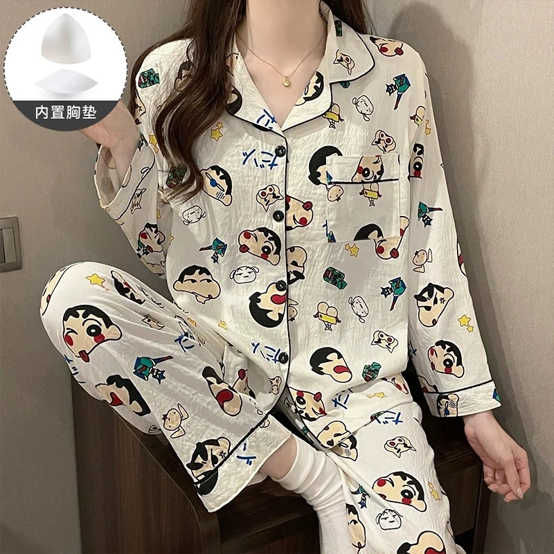 带胸垫春夏女士春秋夏季长袖韩版新款卡通大码宽松少女春夏女套装