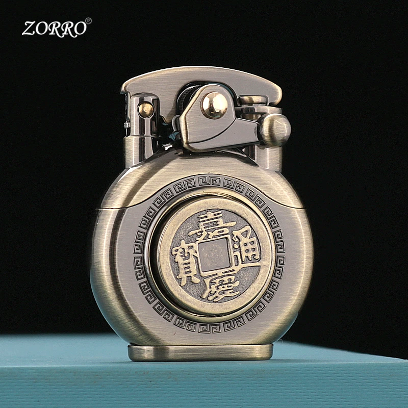zorro佐罗新年赚大钱旋转打火机纯铜摇臂620如意瓶复古男士