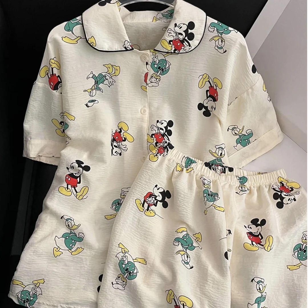 情侣短袖睡衣女夏季2025新款米奇唐春夏天三件套云朵棉家居服套装