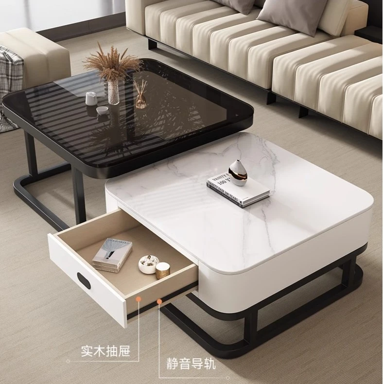 2023新款小户型客厅家用岩板茶几简易方形玻璃轻奢简约现代组合