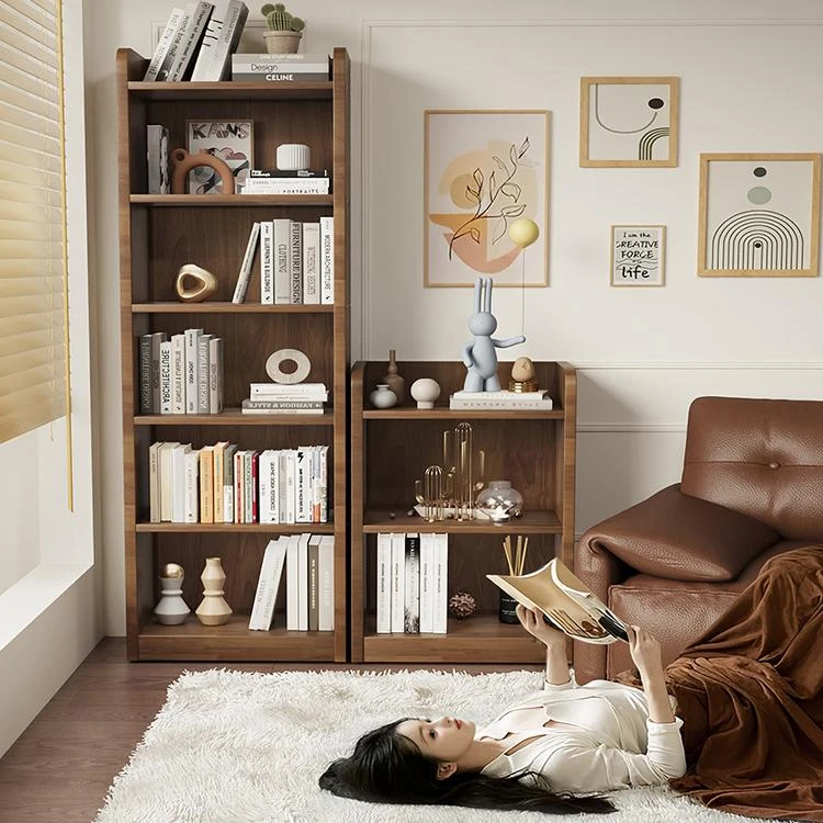 收纳储物架实木客厅收纳柜家用书柜一面墙落地书架自由组合格子柜