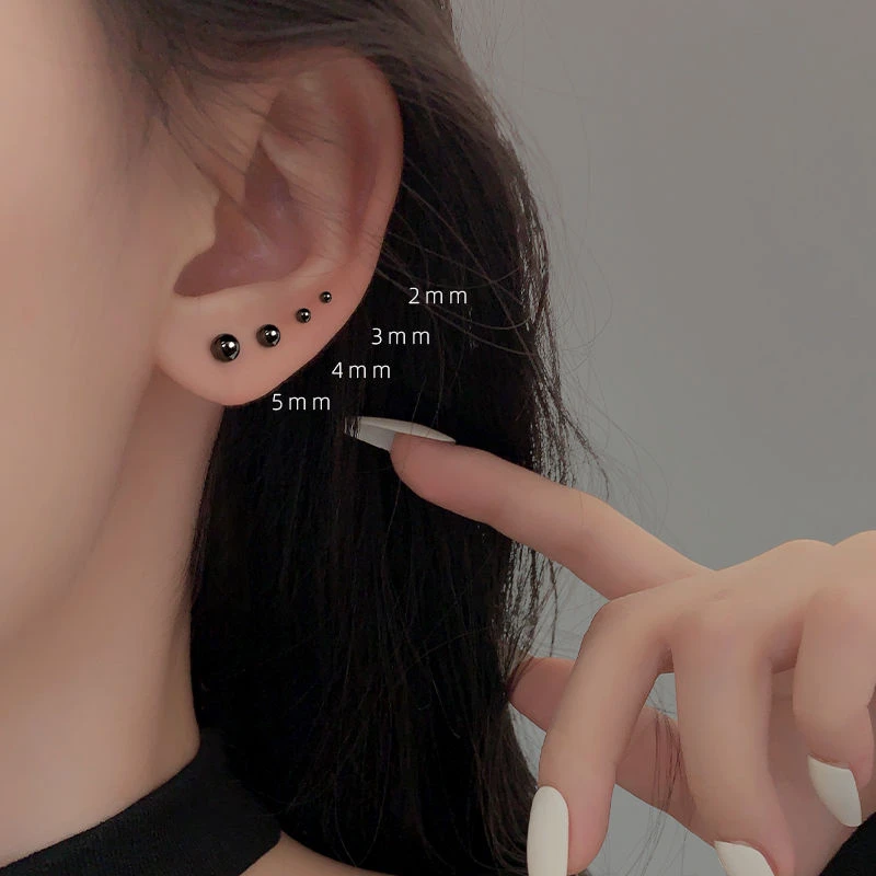 黑色双头螺丝拧扣养耳洞耳钉女耳骨钉睡觉免摘小众耳饰耳棒耳蜗钉