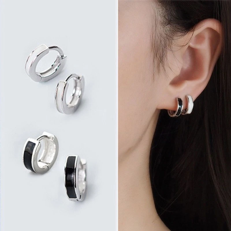 铜合金耳饰 耳扣女黑色小耳钉冷淡风日韩气质简约耳圈睡觉不用摘