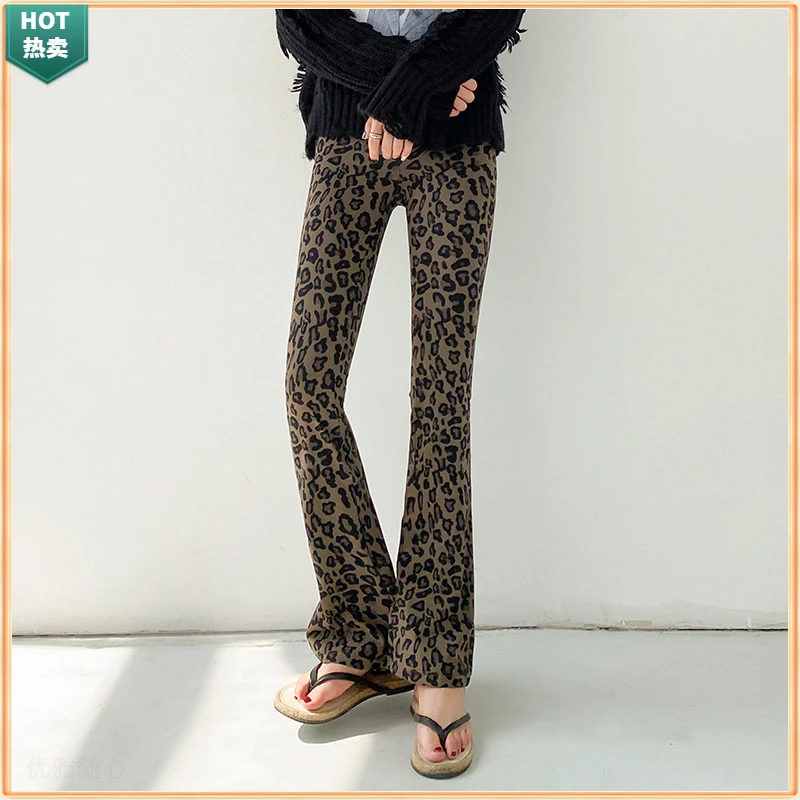 豹纹鲨鱼裤女外穿爆款修身显瘦打底裤高腰弹力百搭紧身微喇瑜伽裤
