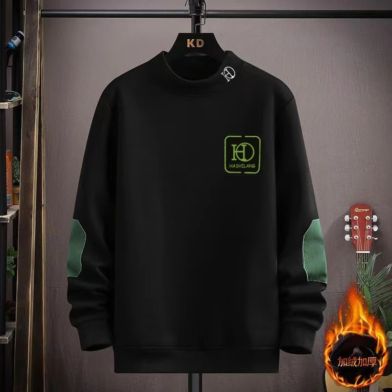 PAULPANIEWI/保罗帕尼威男士加绒加厚卫衣半高领保暖长袖宽松上衣