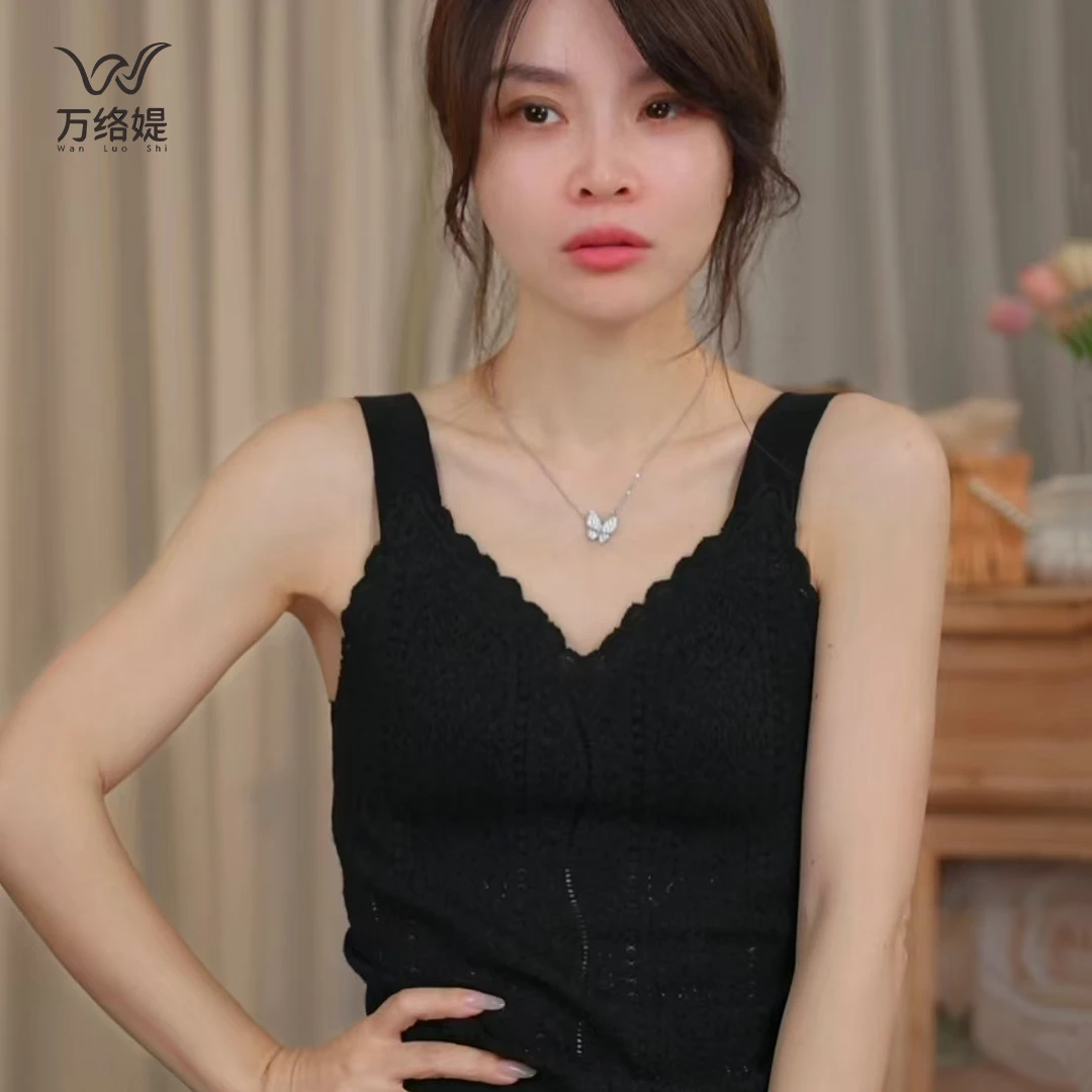 万络媞8865磨毛蕾丝法式内搭吊带舒适时髦秋冬长版背心式美背
