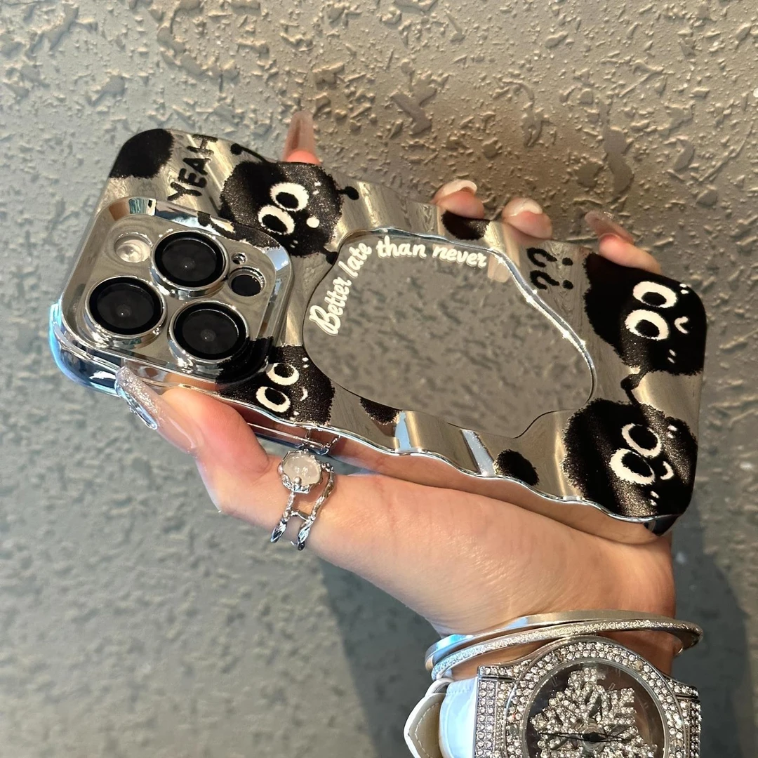 黑白煤球水波纹镜面iPhone14promax苹果13手机壳12简约11防摔xs