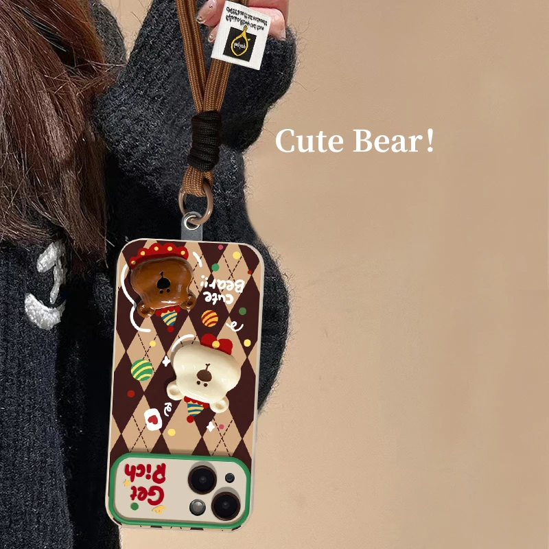菱格圣诞小熊苹果14promax华为vivo小米oppo大视窗iPhone15手机壳
