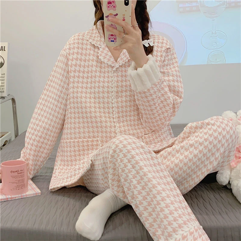 纯棉月子服11月份产后秋冬季加厚空气棉大码孕妇睡衣哺乳期喂奶12