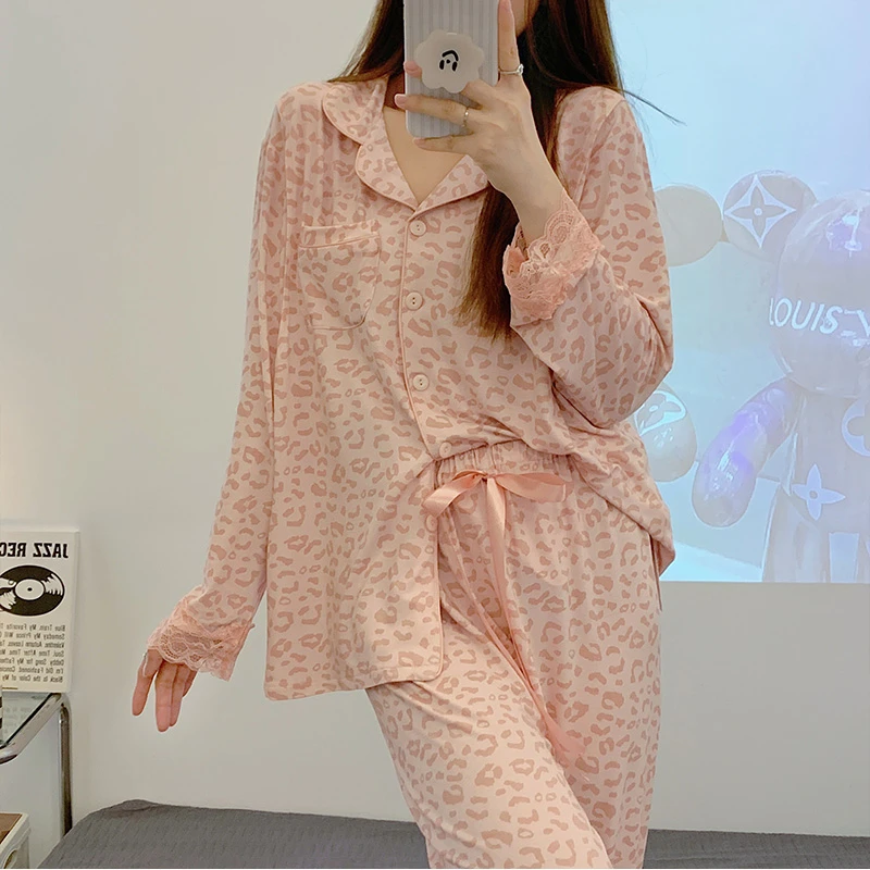 豹纹月子服夏季薄款产后大码莫代尔孕妇睡衣哺乳期喂奶家居服套装