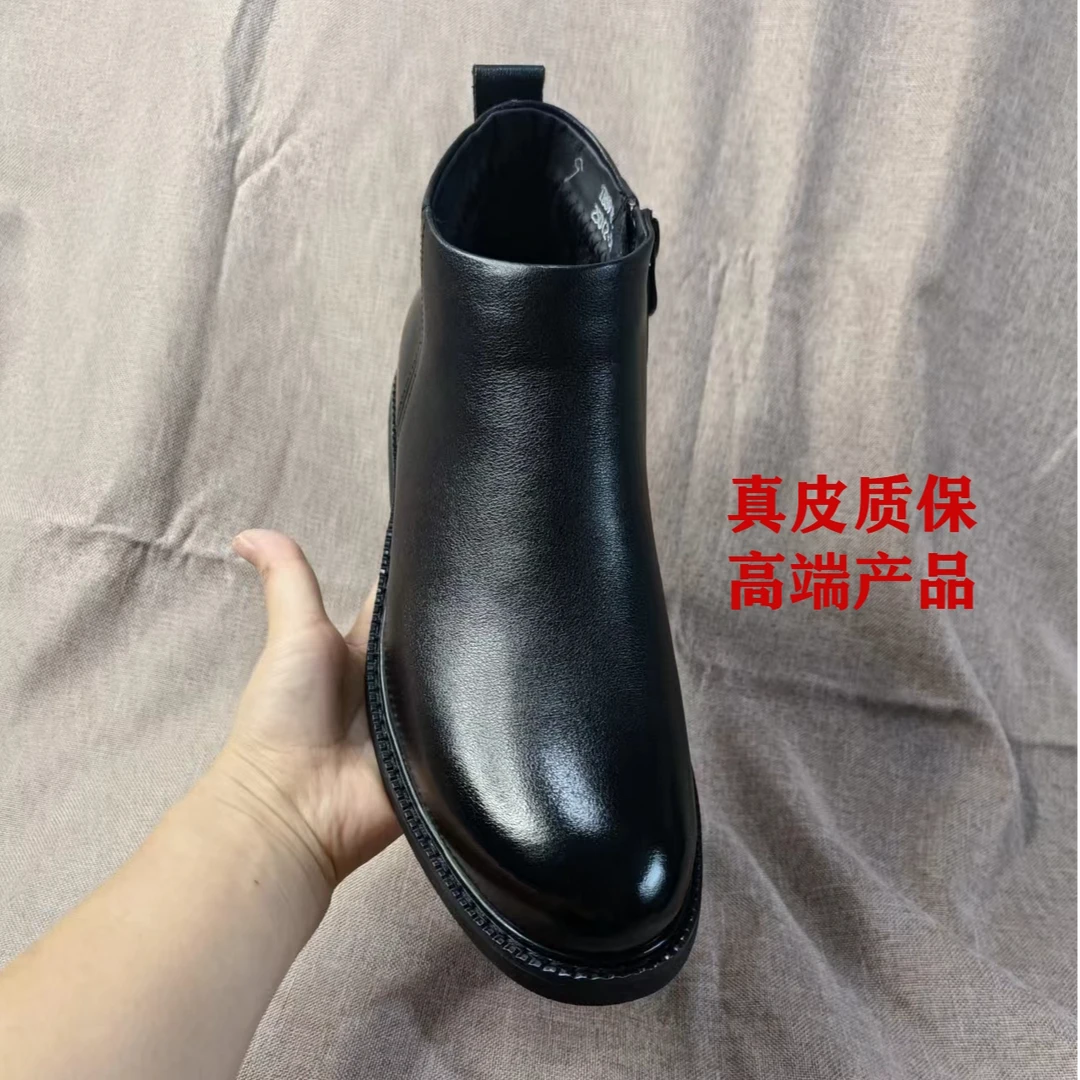 高品质真皮男鞋英伦风圆头高帮厚底舒适秋冬鞋皮鞋休闲男士加绒