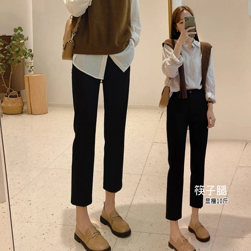 版型wu敌~法棍西装裤哈伦烟管法棍八九分直筒裤女小个子西裤春秋