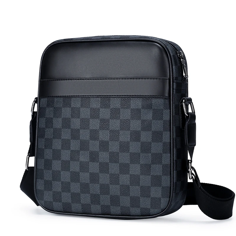 男士轻奢潮牌棋盘格单肩斜挎小方包潮流休闲通勤时尚横款竖款包